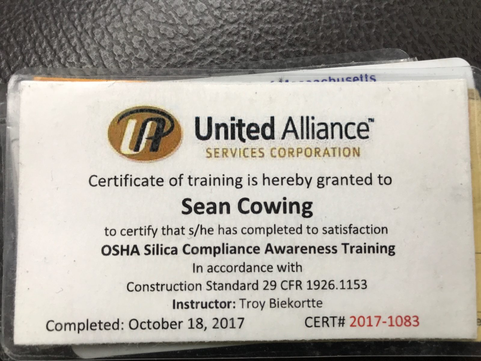 Sean Cowing OSHA Certification