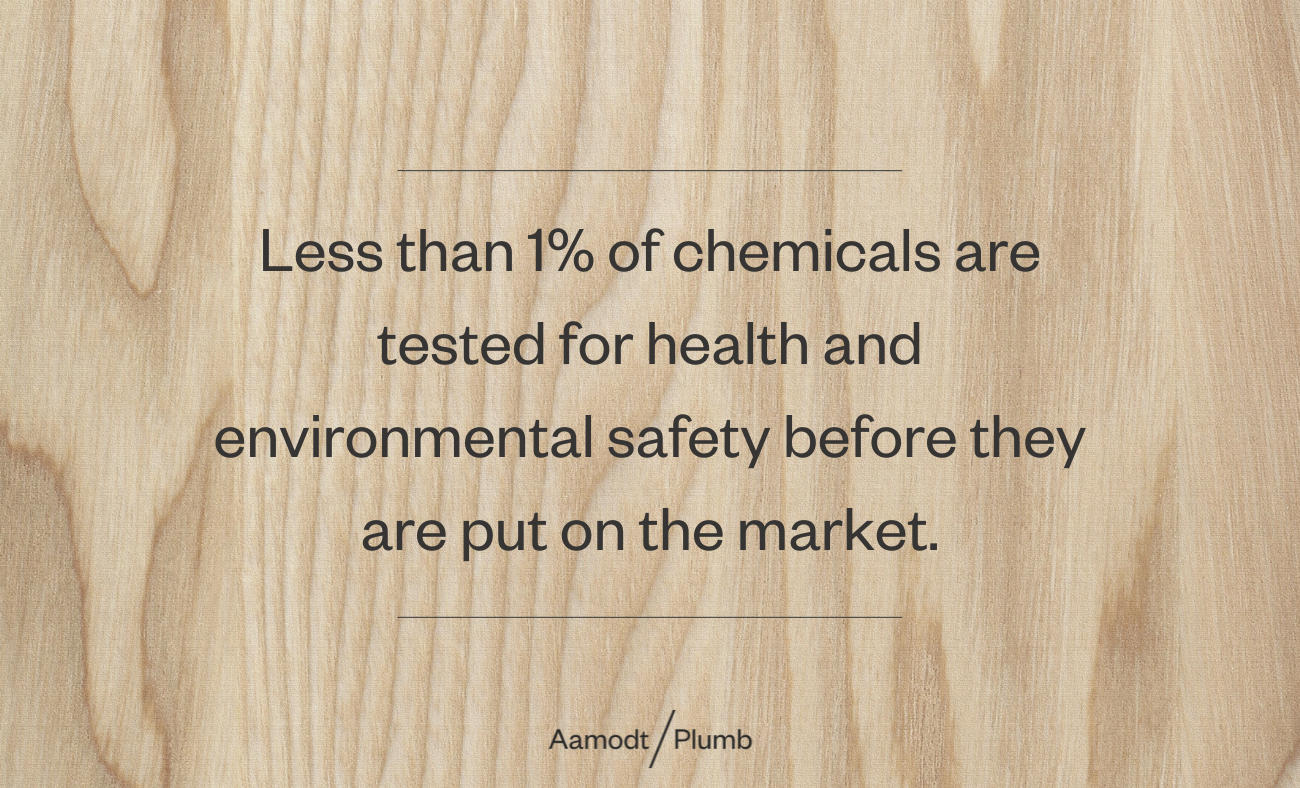 Quote image saying: Less than 1% of those chemicals are tested for health and environmental safety before they are put on the market